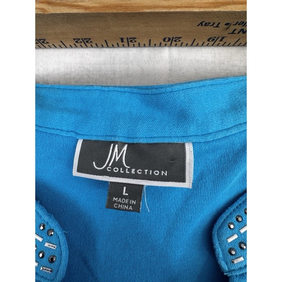 JM Collection Embellished V Neckline Popover Top 3/4-Sleeve Turquoise Size L - Picture 10 of 12